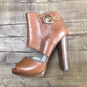 Michael Kors Brown Leather Peep Toe Heels